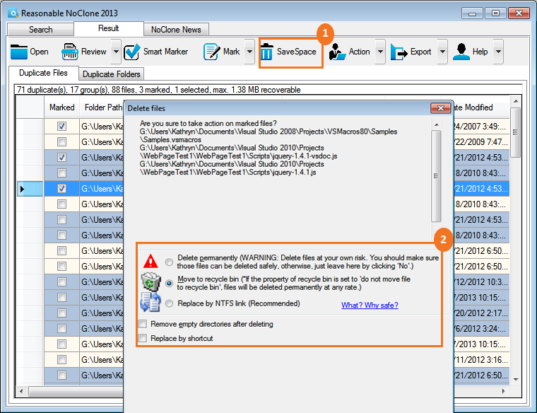 Note: NoClone Free Duplicate File Finder only allows you to search 100,000 files in single session and remove 3 duplicates files at a time.